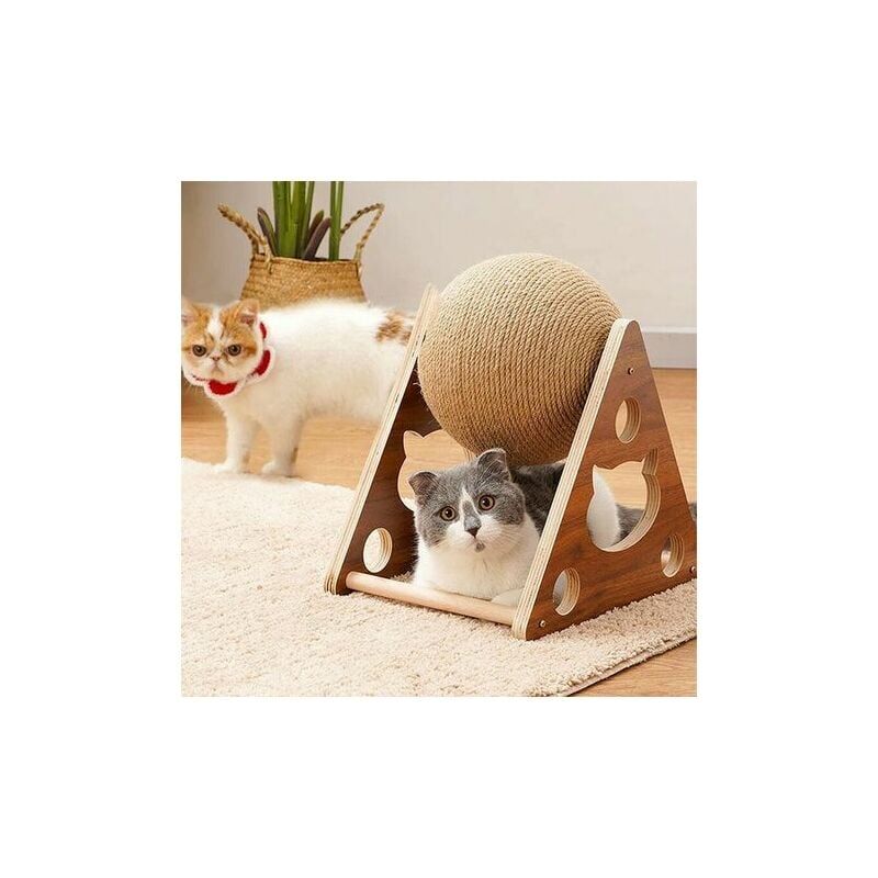 foto del prodotto tiragraffi in legno per gatti con palla in corda di sisal, giocattolo per animali domestici, albero per gatti, torre s 18 x 19 x 17 cm