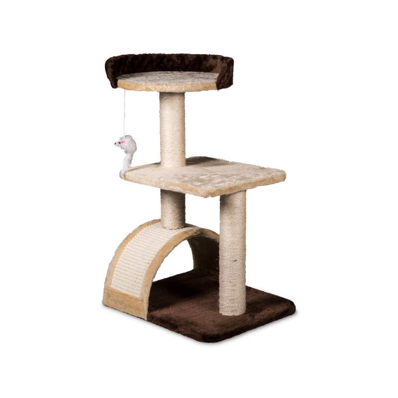 foto del prodotto tiragraffi marrone beige con cuccia e cilindri