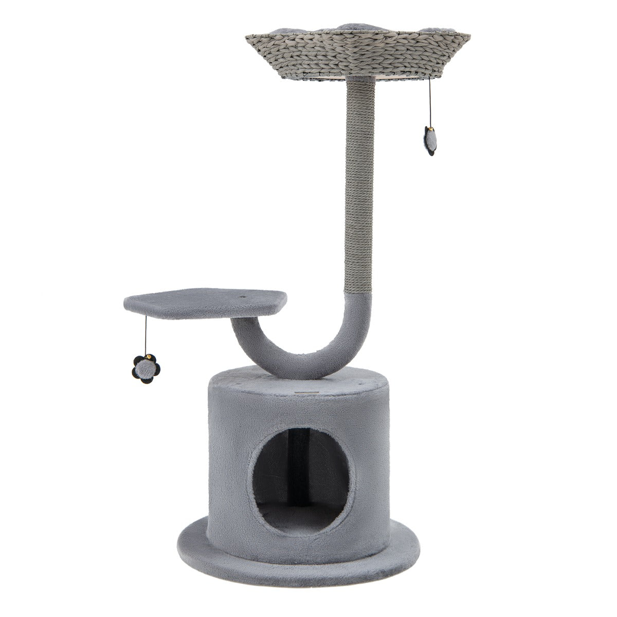 foto del prodotto tiragraffi per gatti 106 cm trespolo per condominio e 2 palline sospese torre per gatti pali di supporto in metallo e cuscino grigio rimovibile 20 0001597