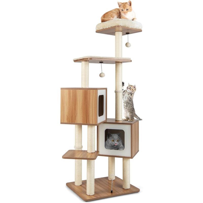 foto del prodotto tiragraffi per gatti, 58 x 48 x 163 cm, carico 15 kg, tronchi in sisal, cuscino rimovibile lavabile, ideale per gatti grandi adulti stile 7 goplus
