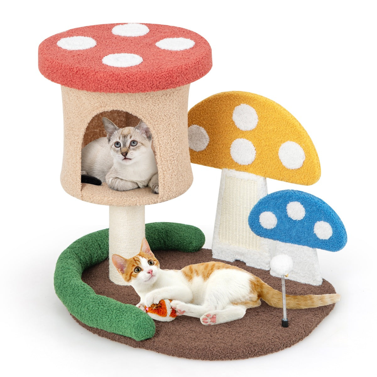 foto del prodotto tiragraffi per gatti 59 cm a forma di fungo, palla a molla, tiragraffi per condominio, centro attivit per gatti, multicolore 20 0007653
