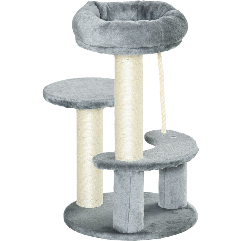 foto del prodotto tiragraffi per gatti a colonna con 3 livelli in peluche grigio pawhut