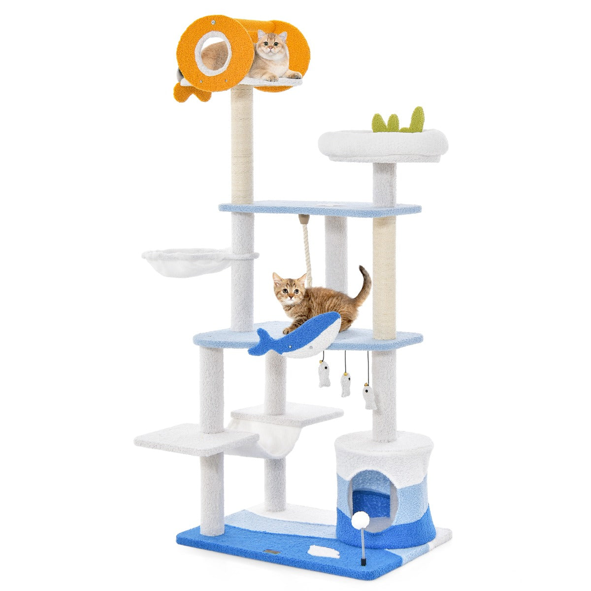 foto del prodotto tiragraffi per gatti a tema oceano centro attivit multi livello con tiragraffi rivestito in sisal per gatti da interni 168 cm blu 20 0001634