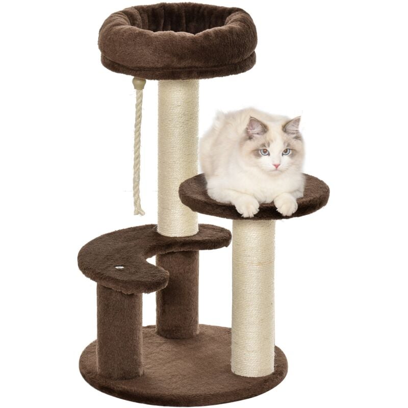 foto del prodotto tiragraffi per gatti albero a 3 livelli 40x65 cm in peluche e sisal marrone