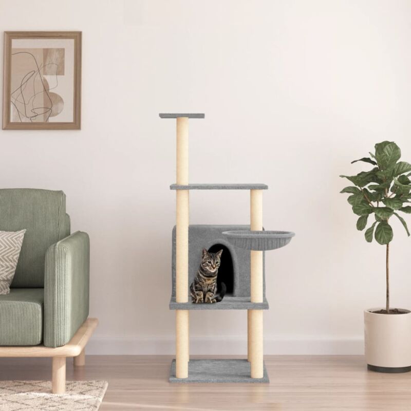 foto del prodotto tiragraffi per gatti albero per gatti con tiragraffi graffiatoio gatto gioco per gatti in sisal grigio chiaro 132 cm xzz141639 bonnevie