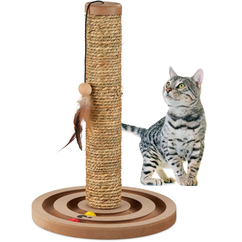 foto del prodotto tiragraffi per gatti, albero tira graffi, palo graffiatoio, corda e palline da gioco, hxd 45 x 30 cm, marrone relaxdays