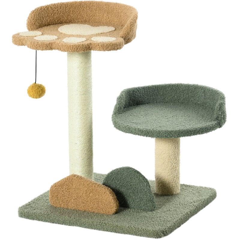 foto del prodotto tiragraffi per gatti con 2 piattaforme, pallina e rivestimento velluto pawhut
