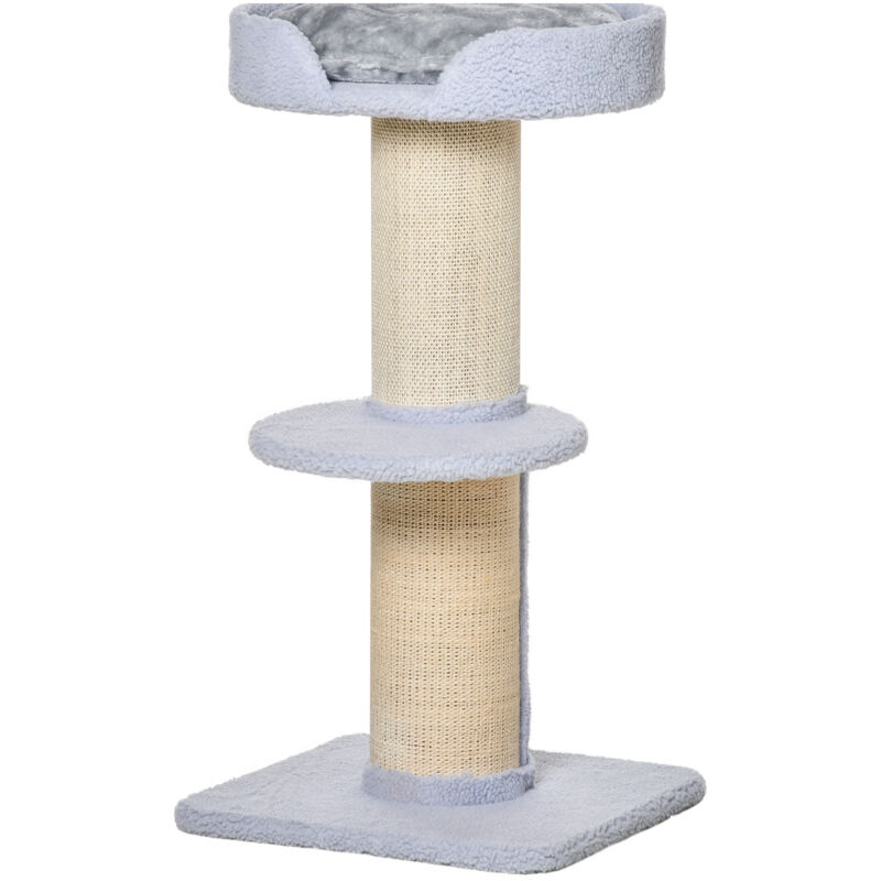 foto del prodotto tiragraffi per gatti con lettino e cuscino e palo in sisal azzurro pawhut