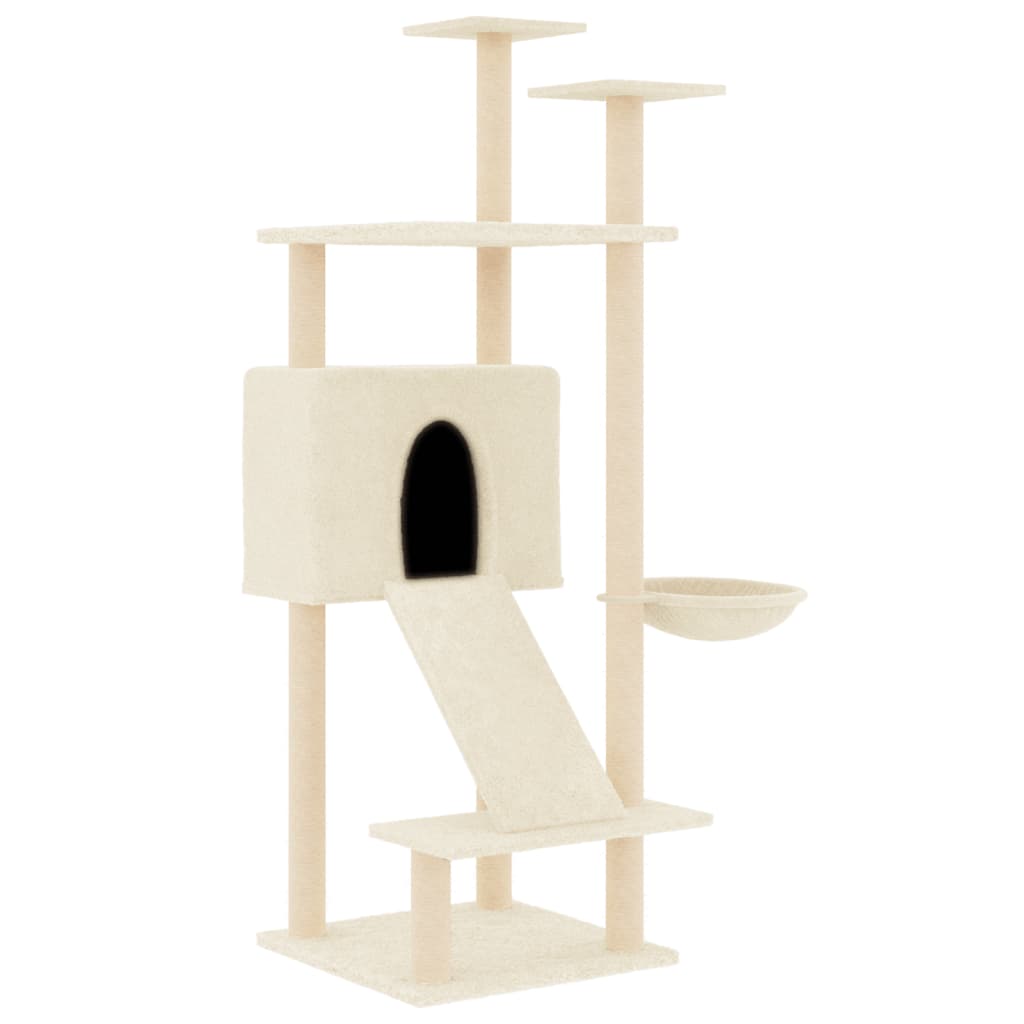 foto del prodotto tiragraffi per gatti mobili per arrampicata su torre tiragraffi piattaforma da arrampicata con tiragraffi in sisal 153 cm crema 02 0022485