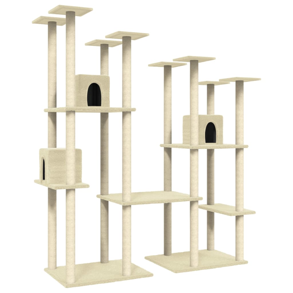 foto del prodotto tiragraffi per gatti mobili per arrampicata su torre tiragraffi piattaforma da arrampicata con tiragraffi in sisal 174 cm crema 02 0022498