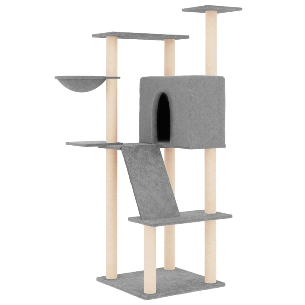 foto del prodotto tiragraffi per gatti mobili per arrampicata su torre tiragraffi piattaforma da arrampicata con tiragraffi in sisal leggero 143 cm grigio 02 0022567