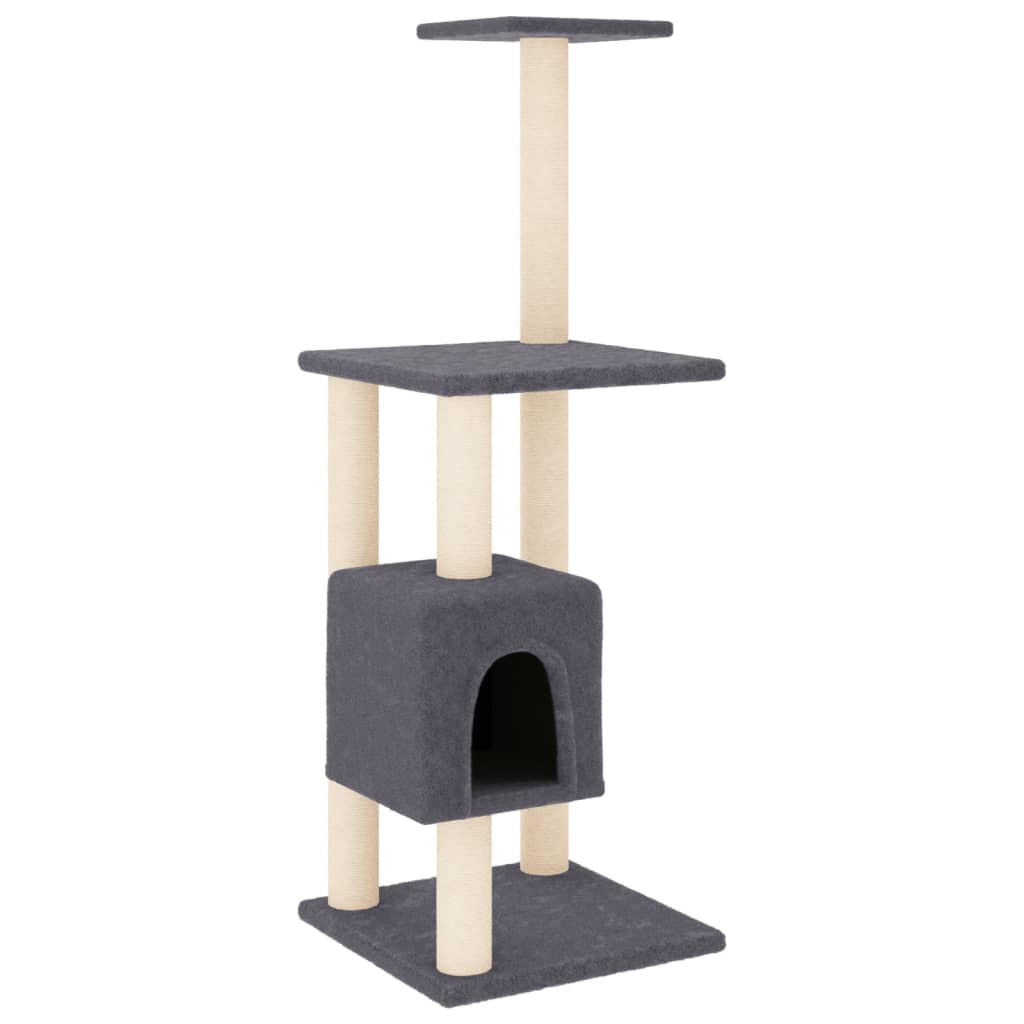 foto del prodotto tiragraffi per gatti mobili per arrampicata su torre tiragraffi piattaforma da arrampicata con tiragraffi in sisal scuro 104 cm grigio 02 0022637