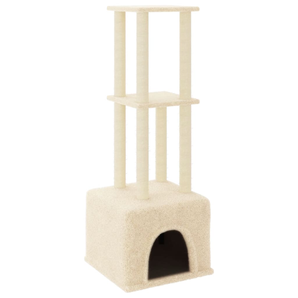 foto del prodotto tiragraffi per gatti mobili torre da arrampicata giocattolo tiragraffi piattaforma da arrampicata con tiragraffi in sisal 133,5 cm crema 020022470