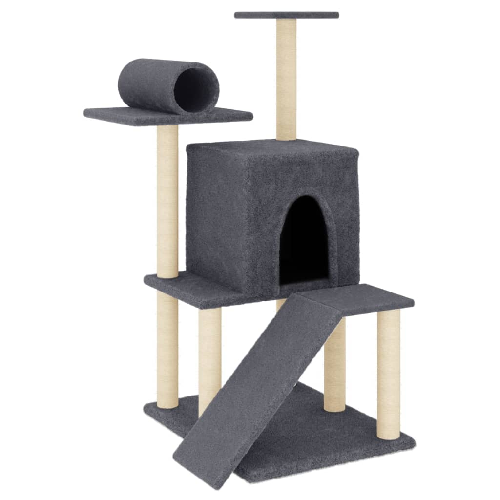 foto del prodotto tiragraffi per gatti mobili torre da arrampicata giocattolo tiragraffi piattaforma da arrampicata con tiragraffi in sisal scuro 110,5 cm grigio 02 0022645