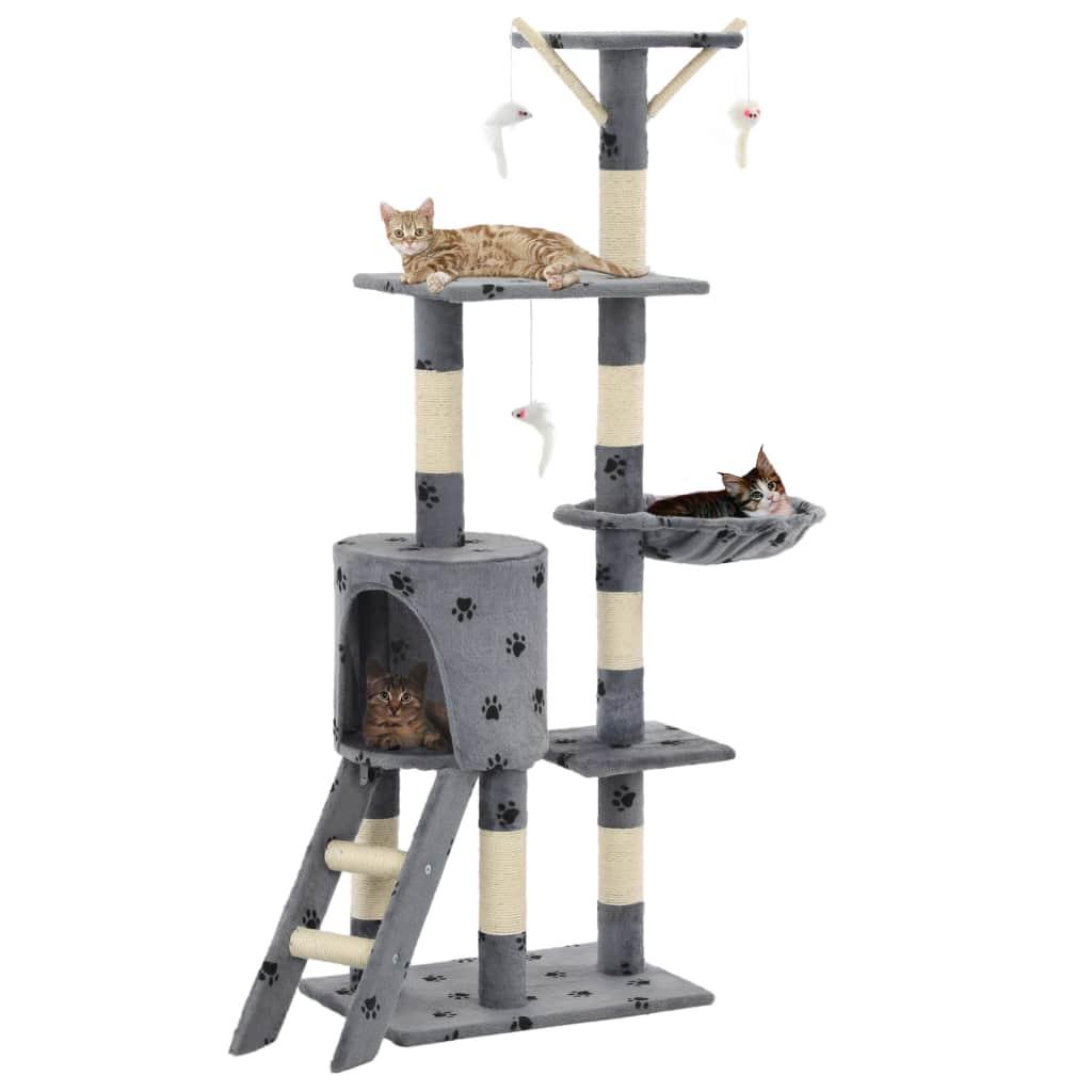 foto del prodotto tiragraffi per gatti nicchia peluche in sisal 138 cm modello zampe grigio 3702037