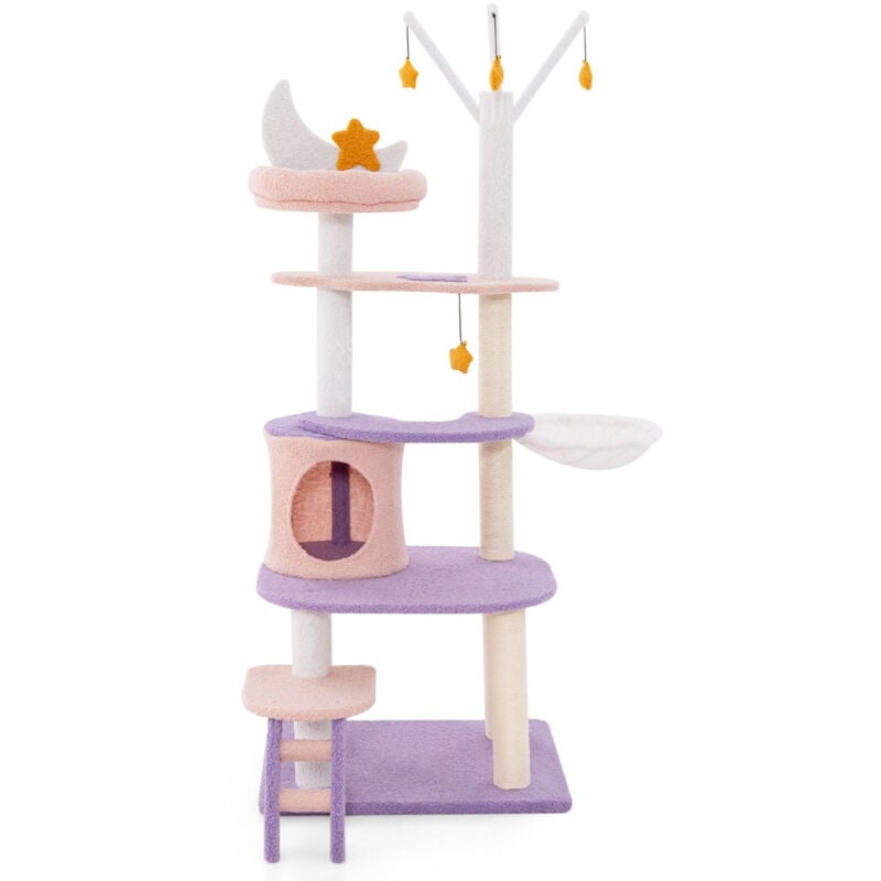 foto del prodotto tiragraffi viola 158 cm torre a pi livelli con scaletta tiragraffi in sisal condo morbido trespolo amaca viola