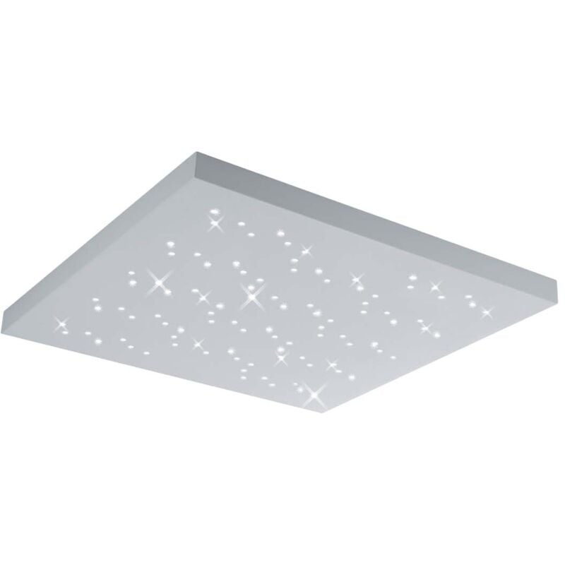 foto del prodotto titus plafoniera led quadrata grande cielo stellato metallo bianco opaco con telecomando con funzioni di variazione luce calda e fredda, regolazione