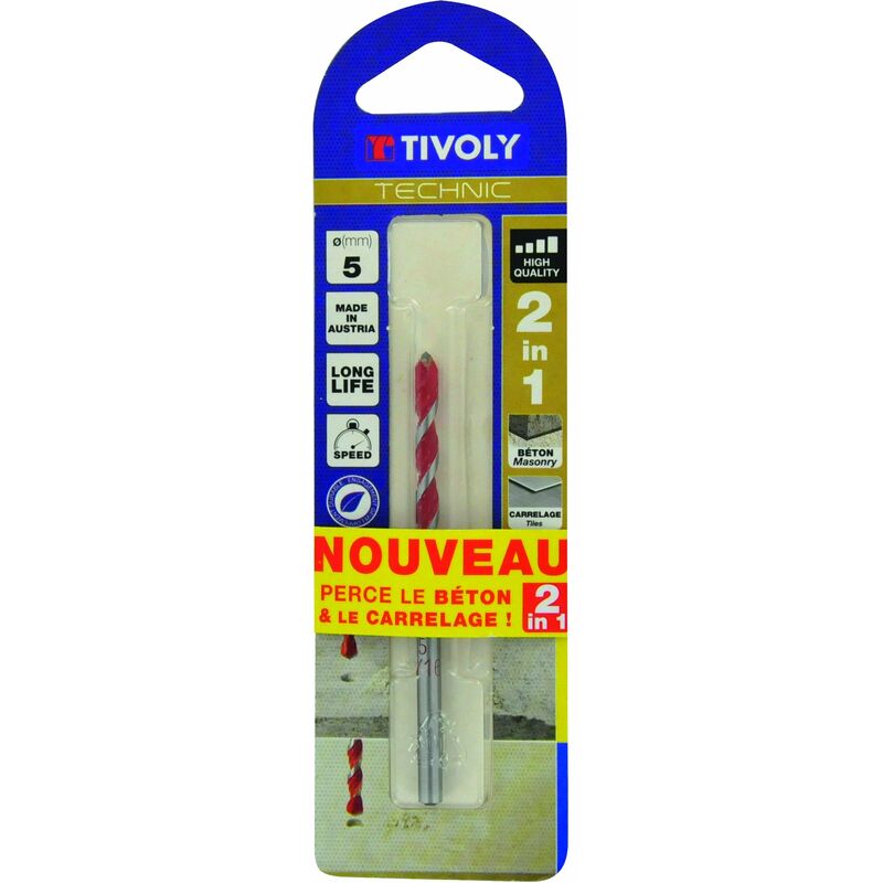 foto del prodotto tivoly 10913020500 blister di 1 punta b ton carrelage 2 in 1 technic, rosso, diametro 5 mm