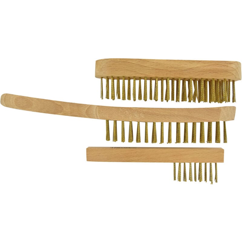 foto del prodotto tivoly 3 spazzole manuali ondulato ottone acciaio legno fsc per sverniciare legno per sverniciare rame per sverniciare ottone per