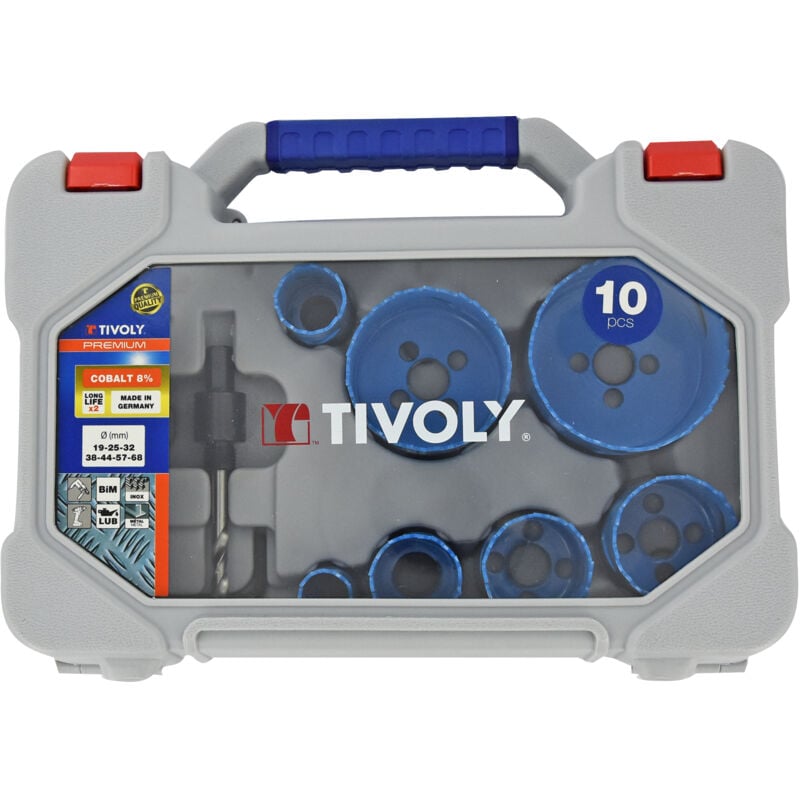 foto del prodotto tivoly confezione da 10 pezzi 7 seghe a tazza bimetalliche cobalto 8 da 19 a 68mm 2 piloti 1 chiave a brugola