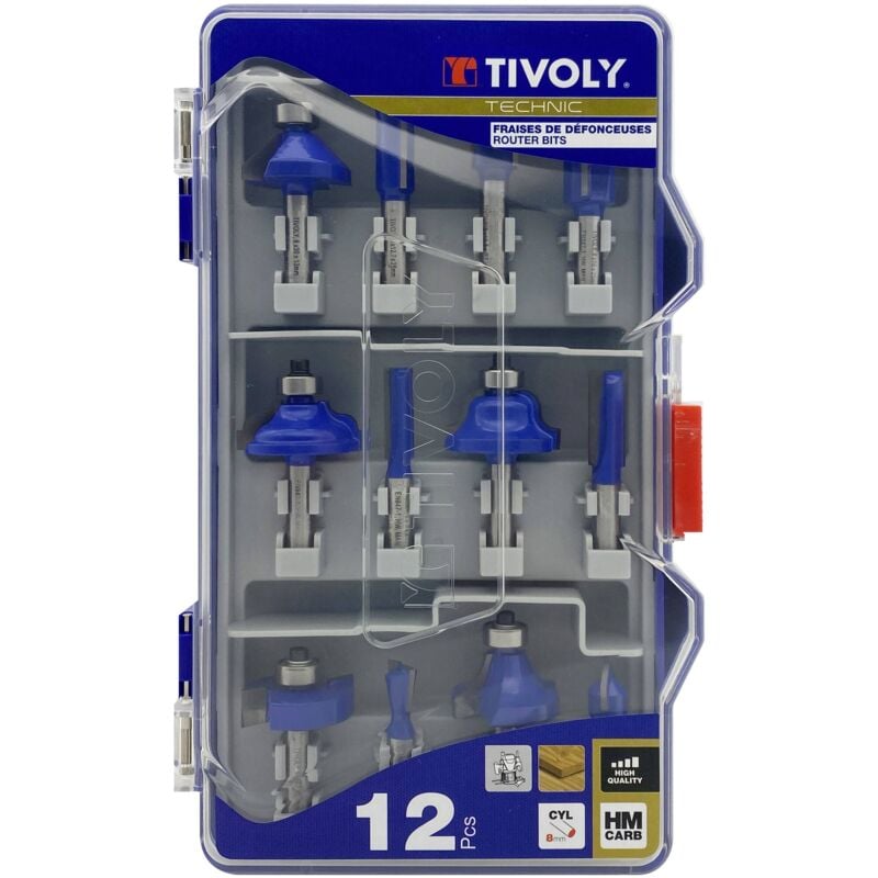 foto del prodotto tivoly confezione da 12 frese sagomate, lama in metallo duro e gambo diametro 8 mm
