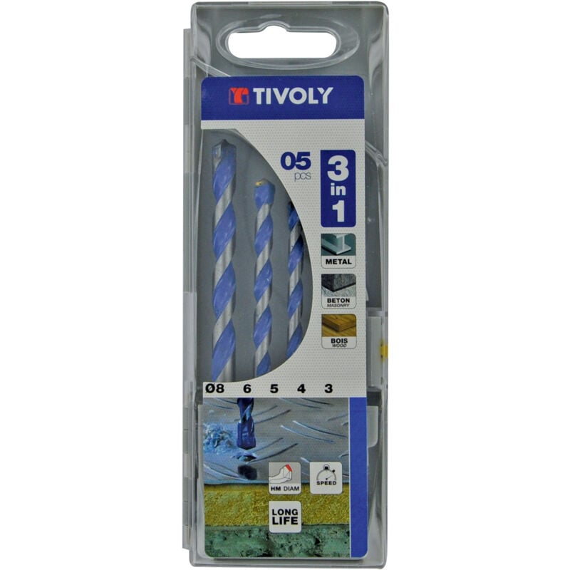 foto del prodotto tivoly confezione da 5 frese multimateriale 3in1 da 3 a 8 mm