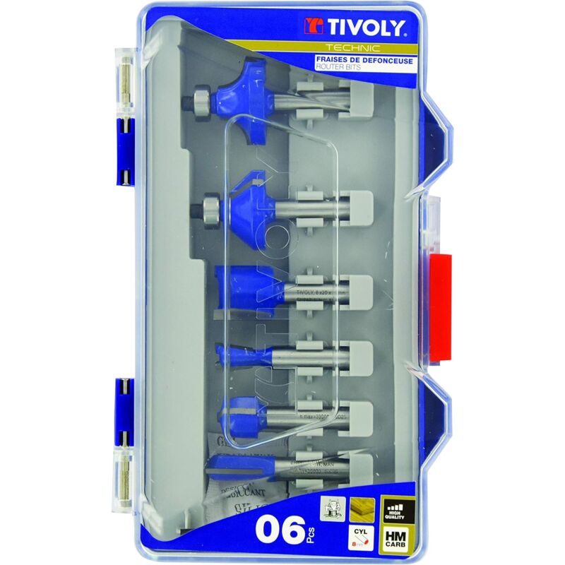 foto del prodotto tivoly confezione da 6 frese forme assortite gambo 8mm