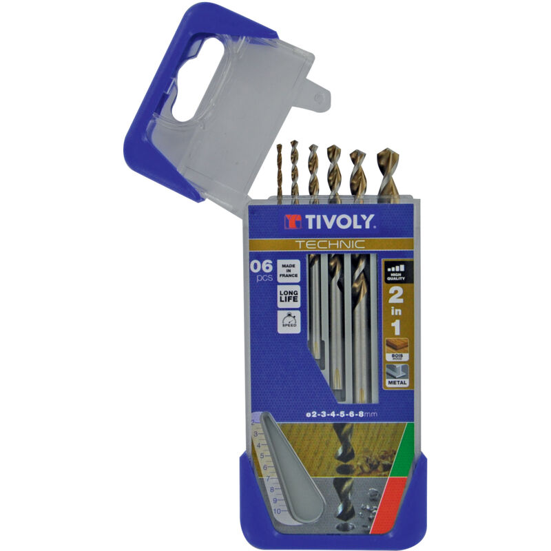 foto del prodotto tivoly confezione da 6 punte 2in1 legno metallo hss da 2 a 8 mm