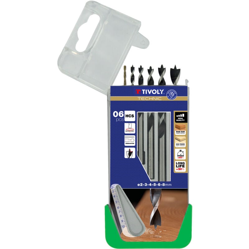 foto del prodotto tivoly confezione da 6 punte per legno con 3 punte graduate slr da 2 a 8 mm