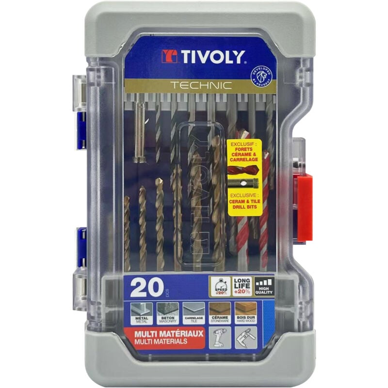 foto del prodotto tivoly custodia ranger 20 pezzi misti metallo legno cemento piastrelle ceramica foratura
