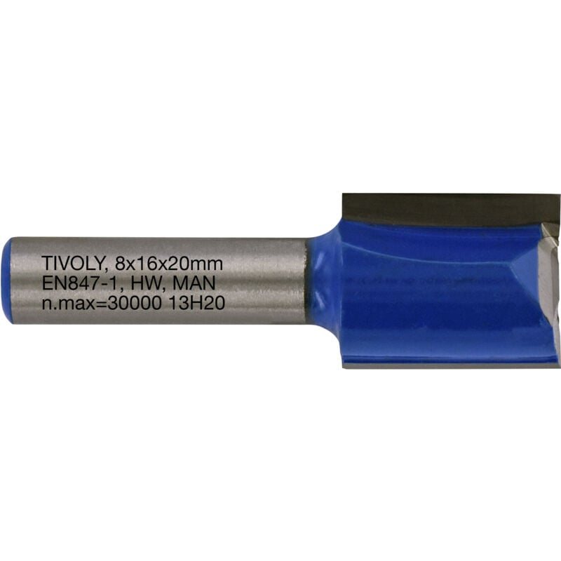 foto del prodotto tivoly fresa per scanalatura diritta 16mm 2 lame in carburo gambo 8mm per la lavorazione del legno