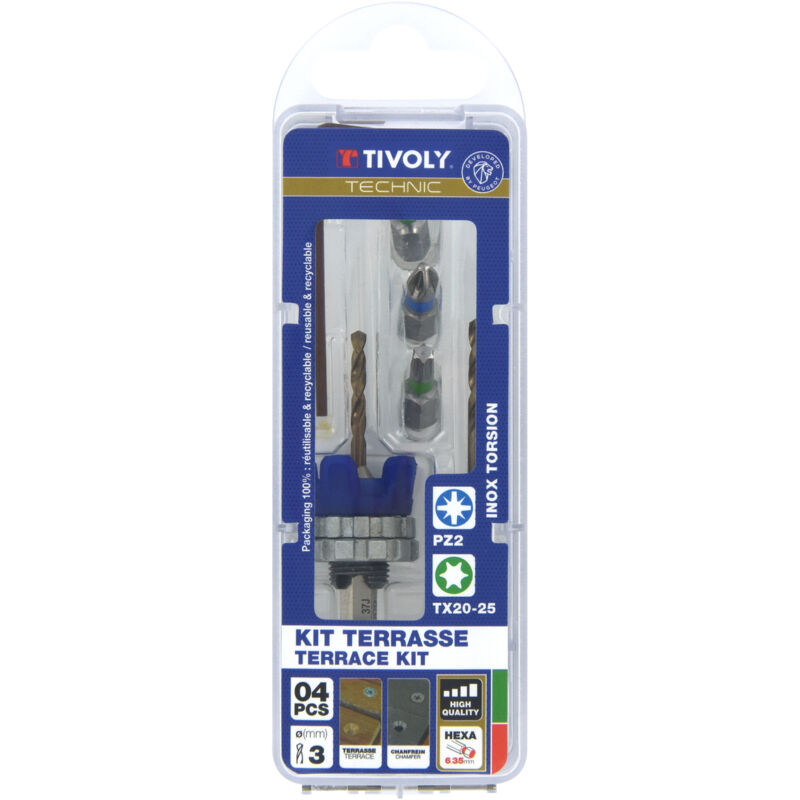 foto del prodotto tivoly kit per terrazza punta da trapano 3mm con svasatore punta da trapano e svasatore 2 in 1 legno metallo 3 punte per viti in acciaio
