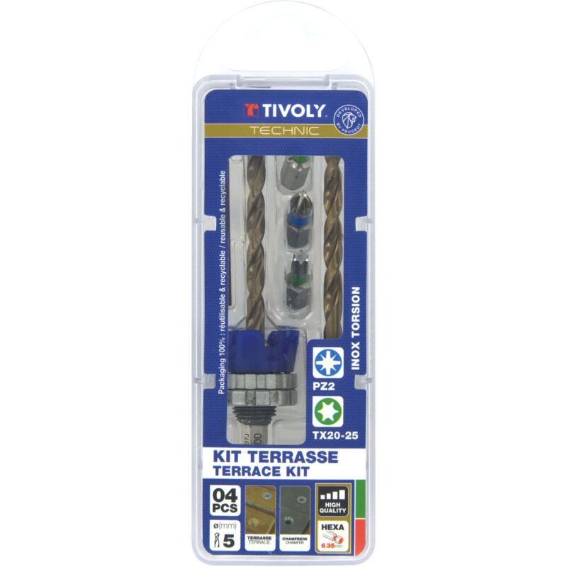 foto del prodotto tivoly kit per terrazza punta da trapano 5mm con svasatore punta da trapano e svasatore 2 in 1 legno metallo 3 punte per viti in acciaio