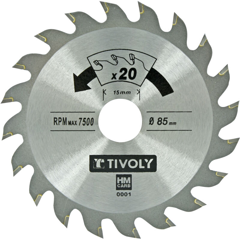 foto del prodotto tivoly lama per mini sega circolare 85mm x 1,3mm taglio veloce e pulito denti alternati atb 20 denti per taglio legno, melamina,