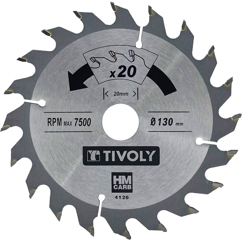 foto del prodotto tivoly lama per sega circolare 130mm 20 denti in metallo duro ottima finitura per sega portatile per taglio legno per taglio intonaco