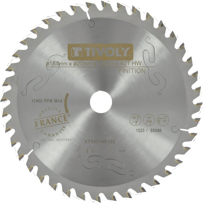foto del prodotto tivoly lama per sega circolare 184mm 40 denti in metallo duro ottima finitura per sega portatile per taglio legno