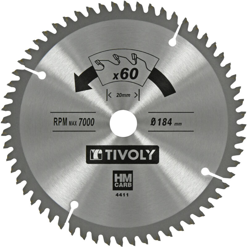 immagine 0 del prodotto tivoly lama per sega circolare 184mm 60 denti in metallo duro ottima finitura per sega portatile per taglio multimateriale