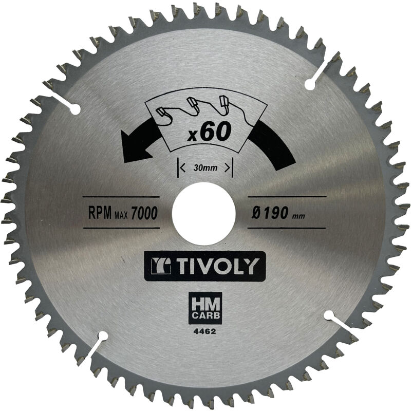 foto del prodotto tivoly lama per sega circolare 190mm 60 denti in metallo duro finitura eccellente per tagliare pi materiali