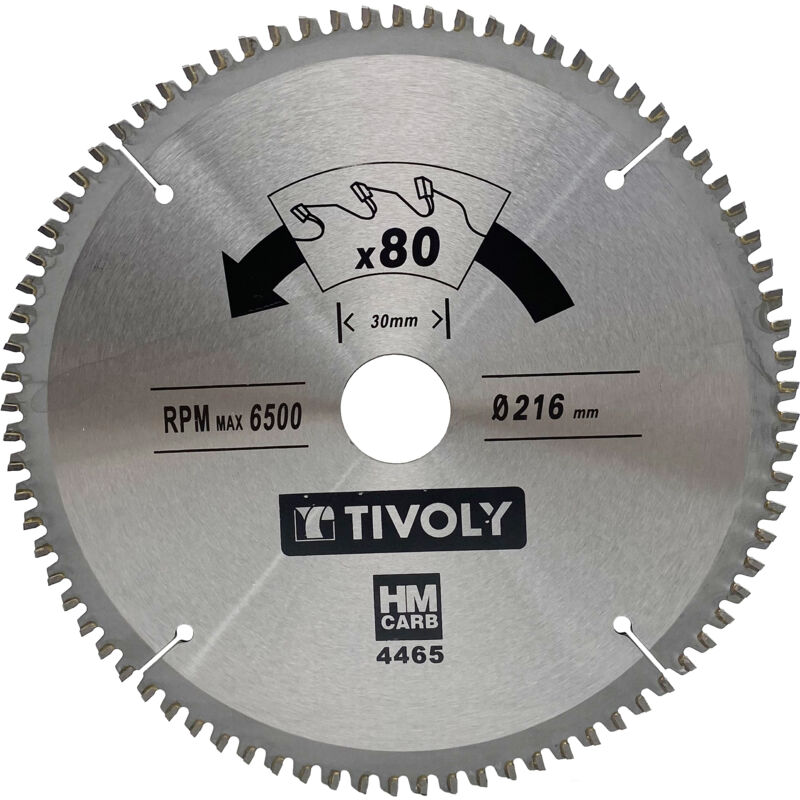 foto del prodotto tivoly lama per sega circolare 216mm 80 denti in metallo duro finitura eccellente per sega portatile per taglio multimateriale