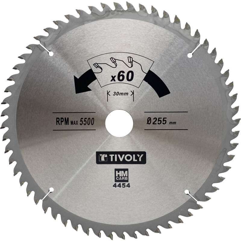 foto del prodotto tivoly lama per sega circolare 255mm 60 denti in metallo duro finitura eccellente per sega portatile per tagliare legno duro per