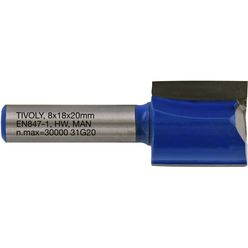 foto del prodotto tivoly punta per fresatura diritta 18mm 2 lame in carburo gambo 8mm per la lavorazione del legno