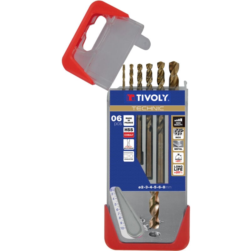 foto del prodotto tivoly scatola da 6 punte graduate metal cobalt technic contenenti 2 3 4 5 6mm