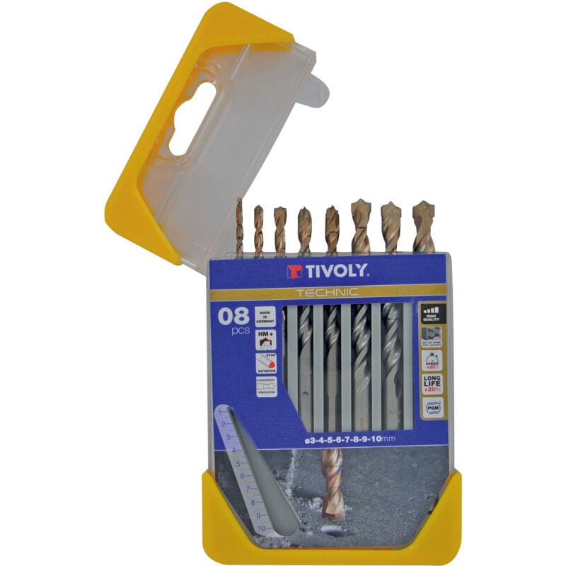 foto del prodotto tivoly scatola da 8pz punte per calcestruzzo technic graduate contenenti 3 4 5 6 7 8 9 10mm