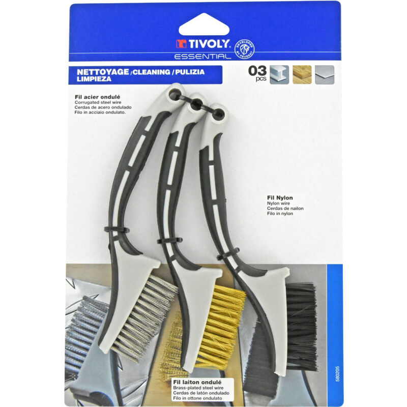 foto del prodotto tivoly set 3 pezzi mini spazzole manuali con manico in plastica