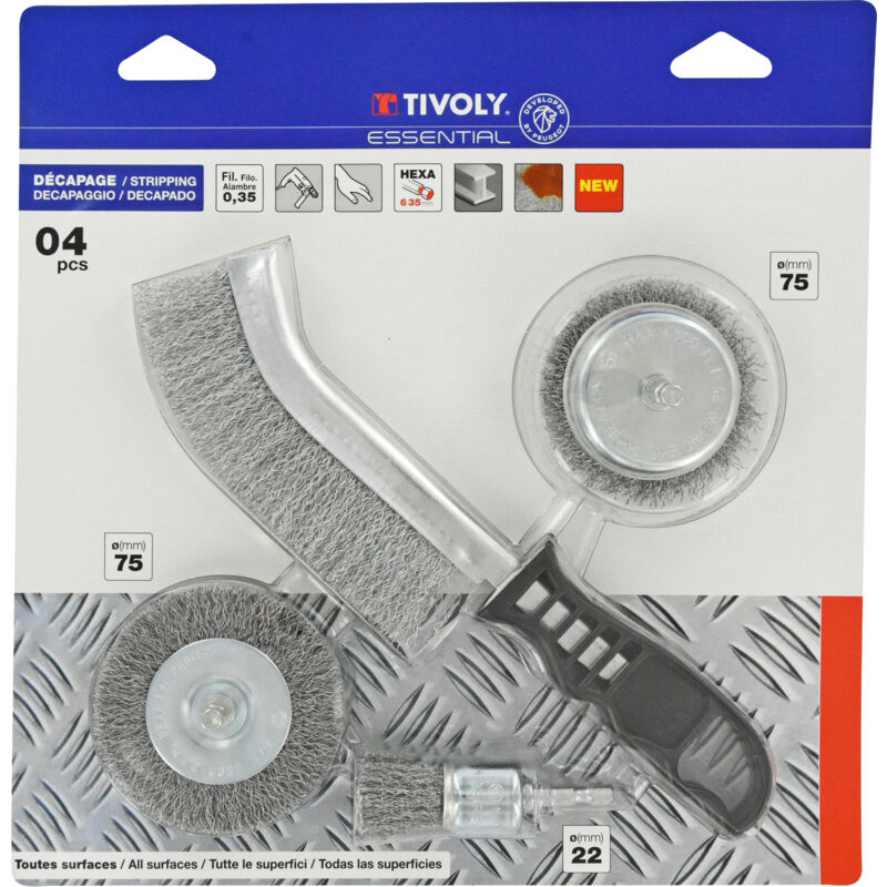 foto del prodotto tivoly set 4 pezzi 3 spazzole per trapano 1 spazzola manuale ergo