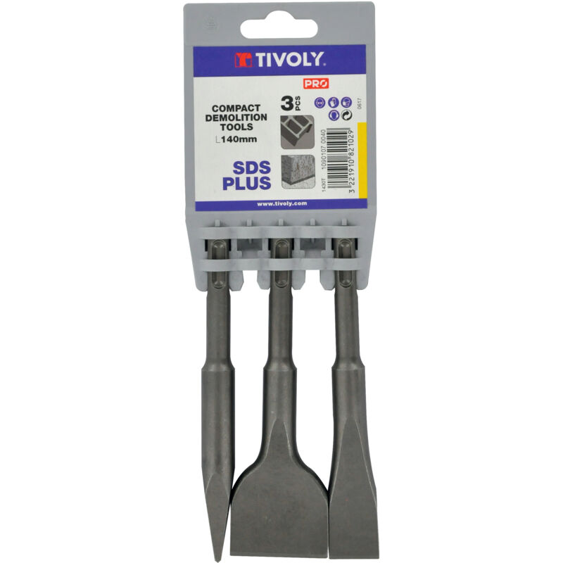 foto del prodotto tivoly set di 3 picconi e scalpelli sds kit kompact lunghezza extra corta 140mm