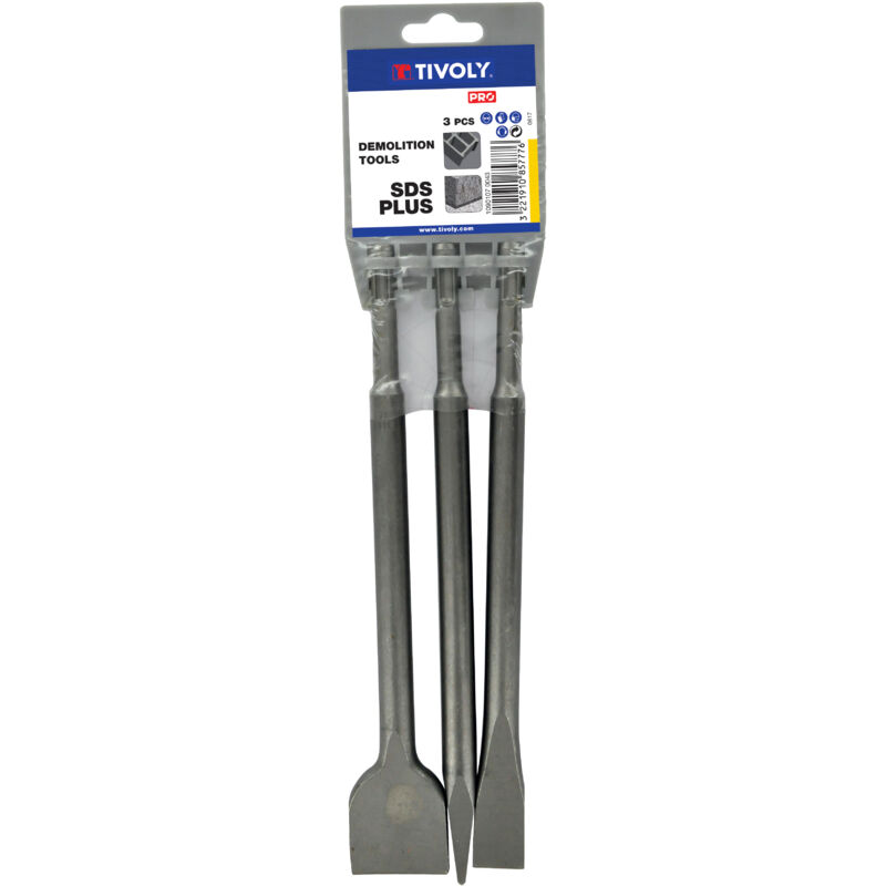 foto del prodotto tivoly set di 3 utensili da demolizione sds l250 1 piccone, 1 scalpello larghezza 20 mm, 1 scalpello larghezza 40 mm