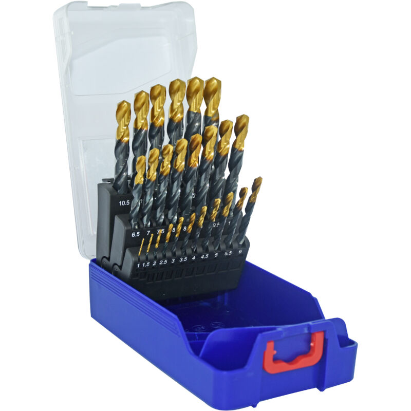 foto del prodotto tivoly set t box da 25 punte per metallo steam tin technic hss da 1 a 13 mm per 0,5 mm