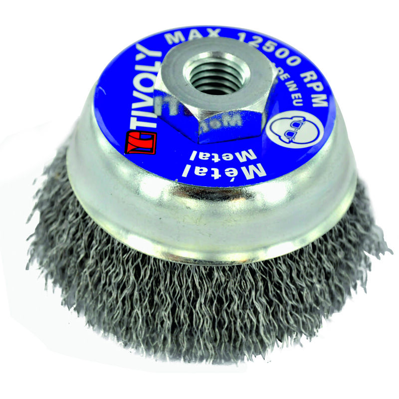 foto del prodotto tivoly spazzola a tazza 80mm m14 per smerigliatrice per spelatura metalli technic in acciaio ondulato