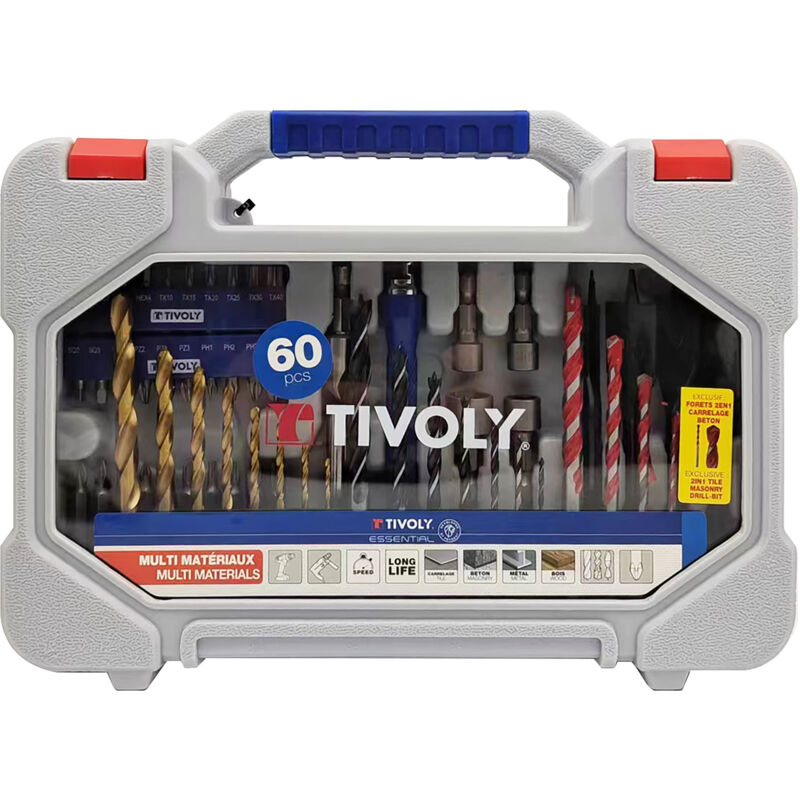foto del prodotto tivoly valigetta 60pz t60 per forare metallo, legno, cemento, piastrelle e avvitare